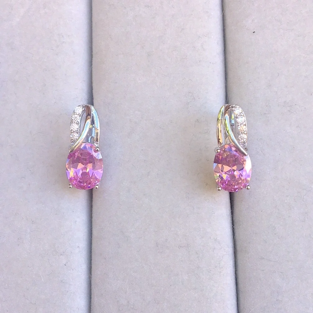Silver + Pink Cubic Zirconia Crystal Drop Earrings